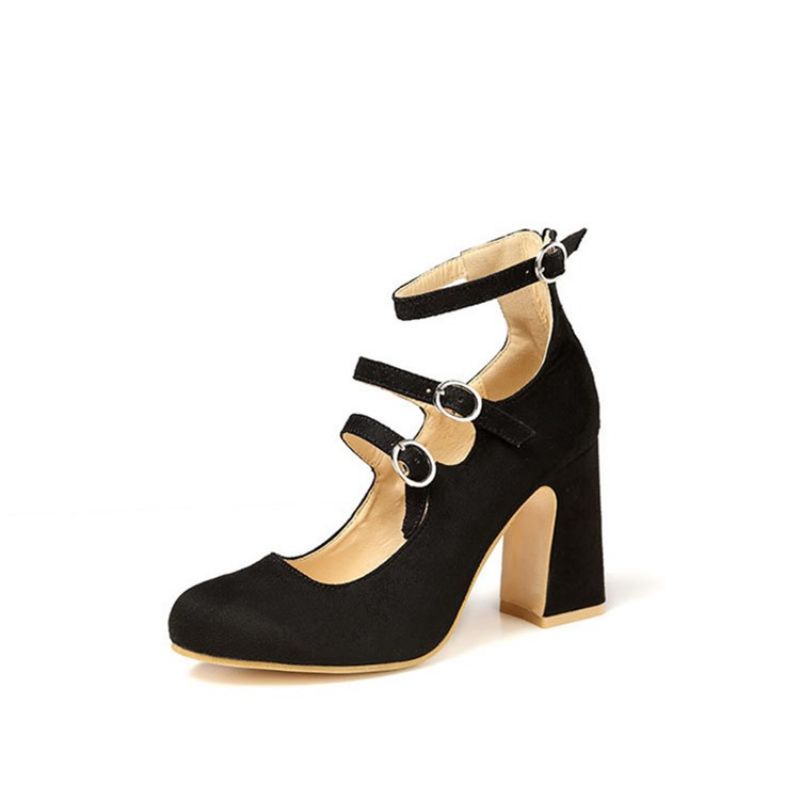 Spænde Rund Toe Chunky Heel Dame Pumps