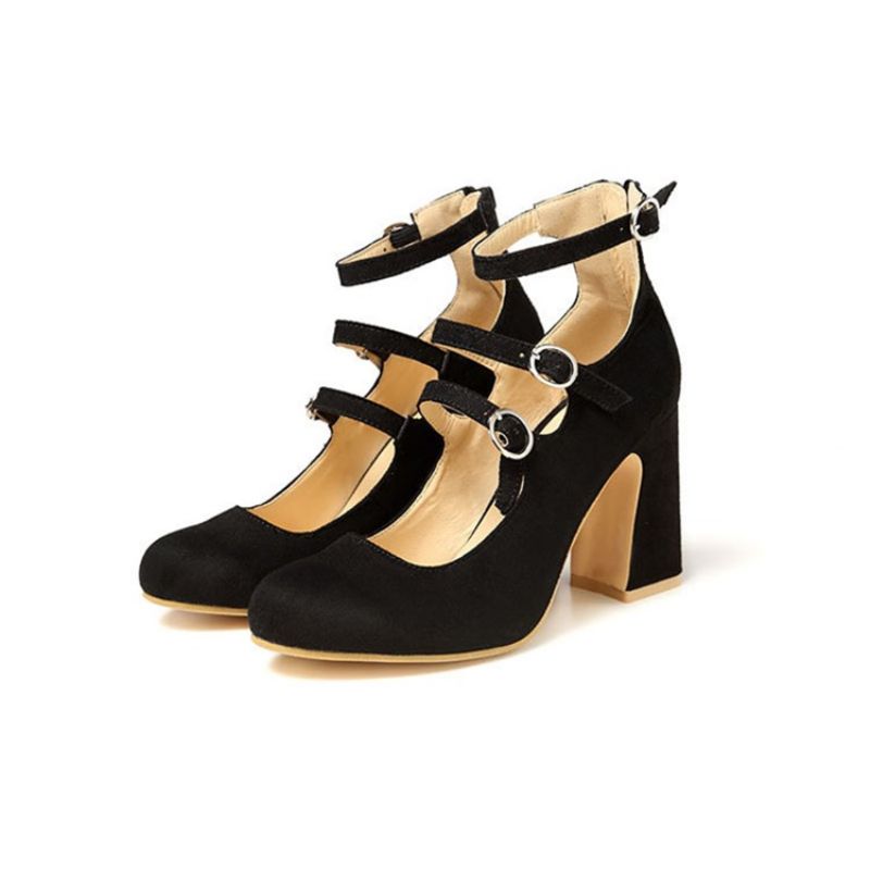 Spænde Rund Toe Chunky Heel Dame Pumps