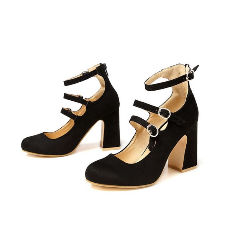 Spænde Rund Toe Chunky Heel Dame Pumps