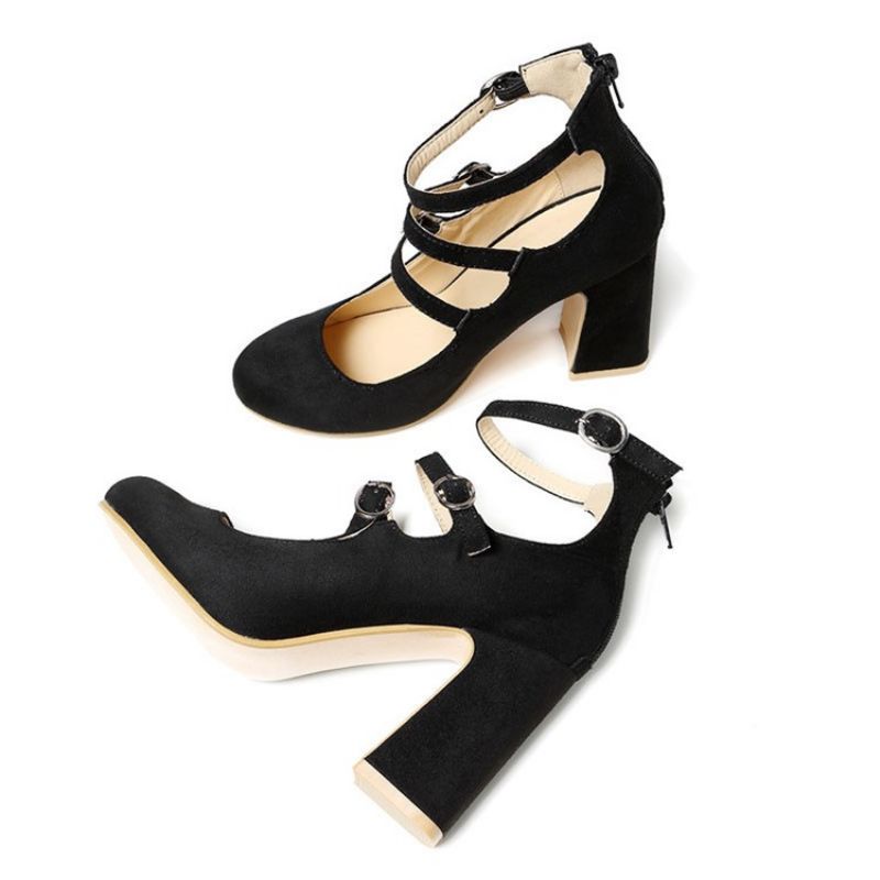 Spænde Rund Toe Chunky Heel Dame Pumps