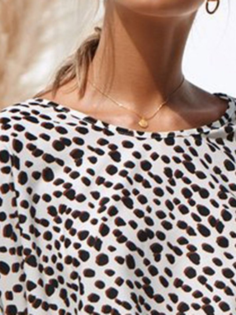 Afslappet Leopard Asymmetrisk Kjole Med Rund Hals Midt-Kalv