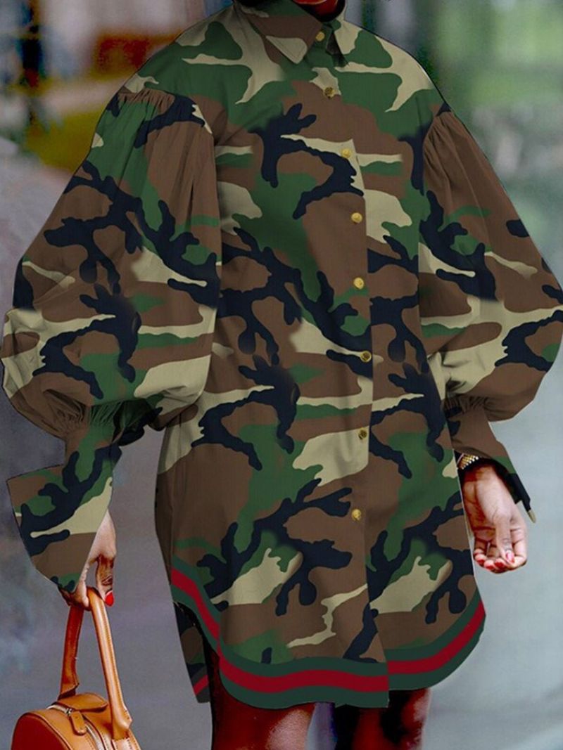 Lapel Above Knee Langærmet Camouflage Asymmetrisk Kjole