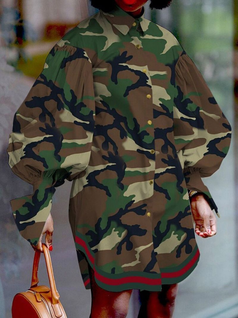 Lapel Above Knee Langærmet Camouflage Asymmetrisk Kjole