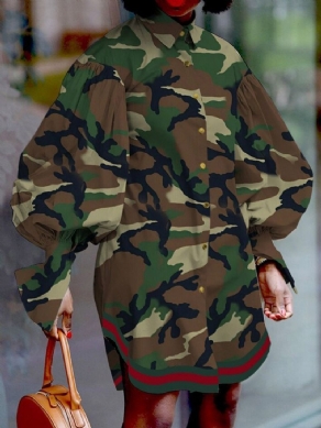 Lapel Above Knee Langærmet Camouflage Asymmetrisk Kjole