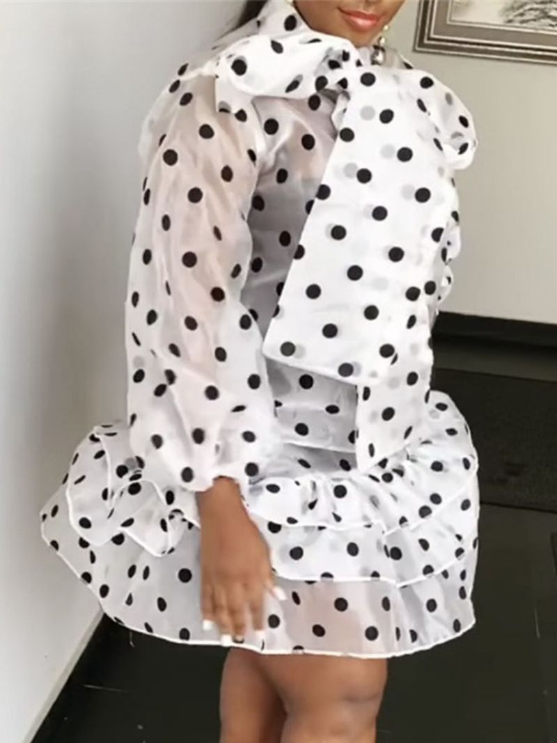 Sløjfekrave Over Knæet Print Pullover Polka Dots Kjole