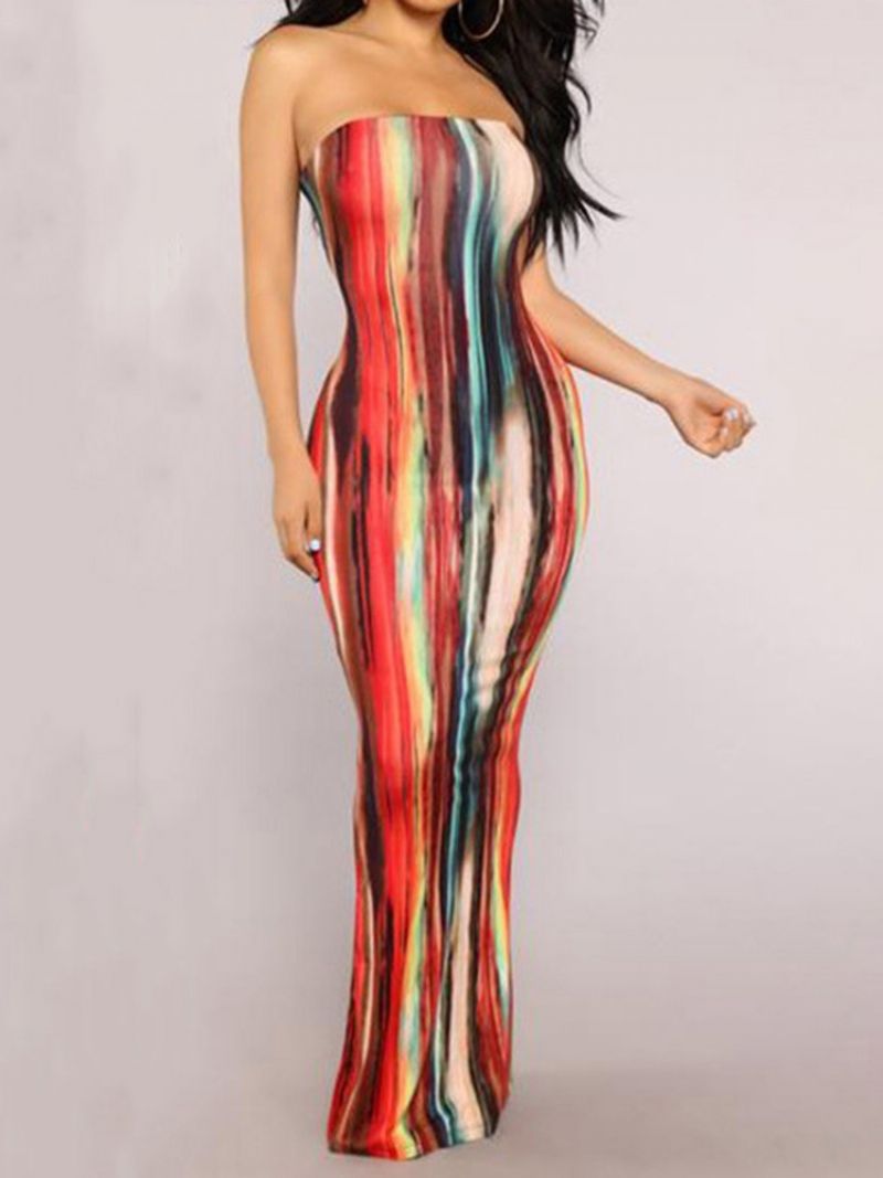 Tie Dye Ærmeløs Gulvlængde Bodycon-Kjole