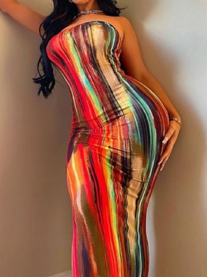 Tie Dye Ærmeløs Gulvlængde Bodycon-Kjole