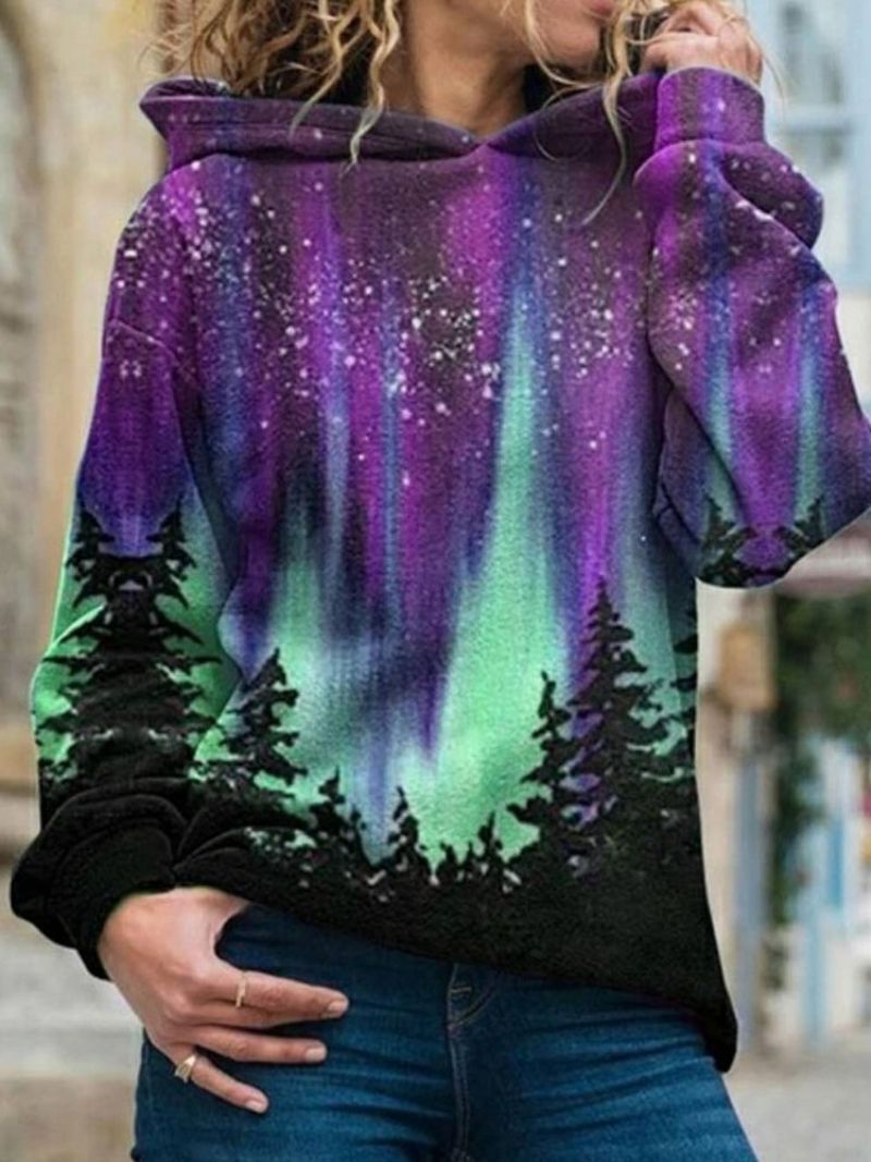 Galaxy Print Almindelig Fleece Standard Hættetrøje Til Kvinder