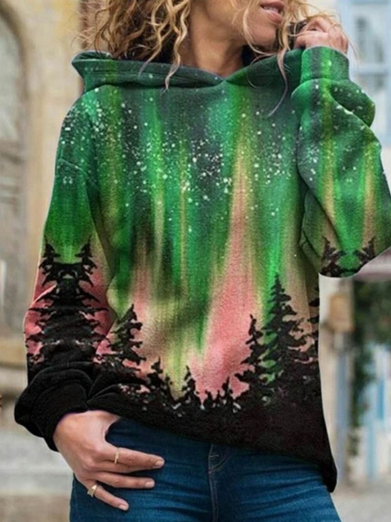 Galaxy Print Almindelig Fleece Standard Hættetrøje Til Kvinder