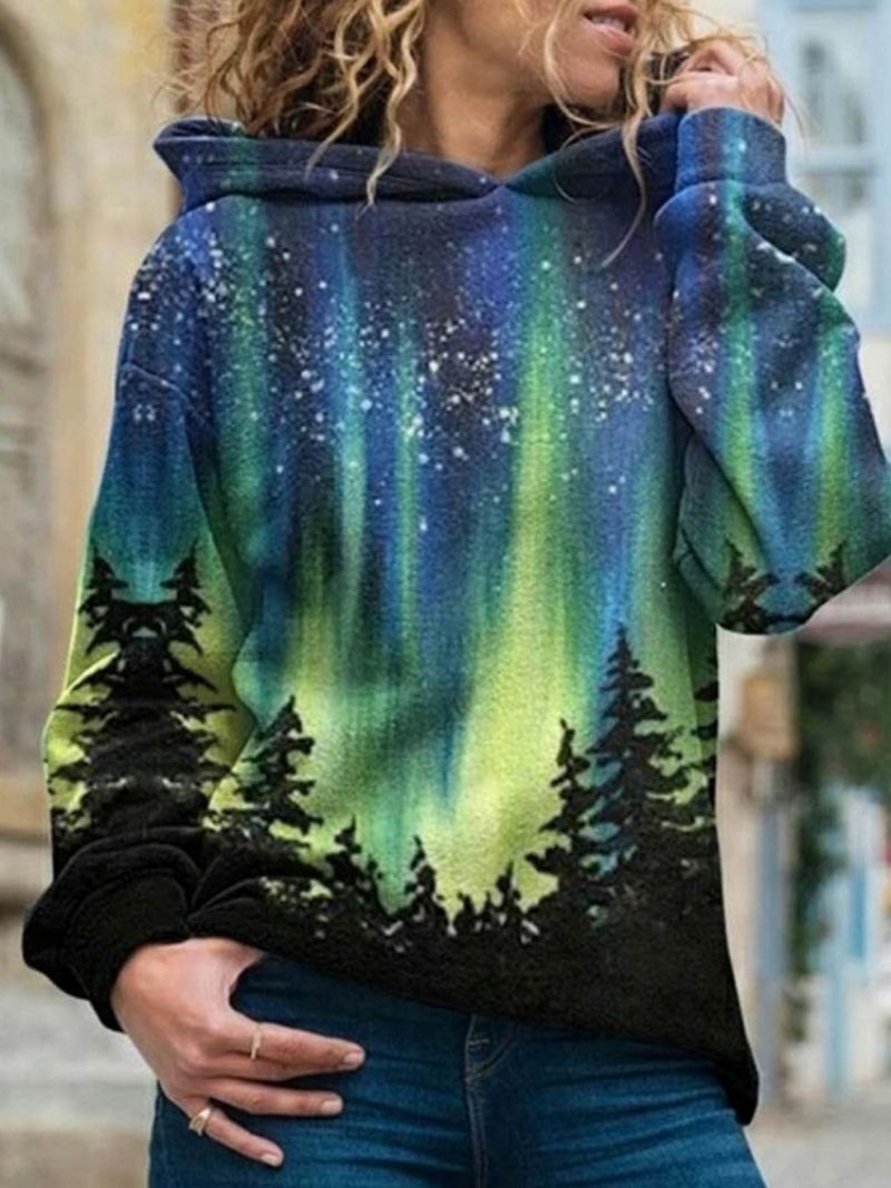 Galaxy Print Almindelig Fleece Standard Hættetrøje Til Kvinder