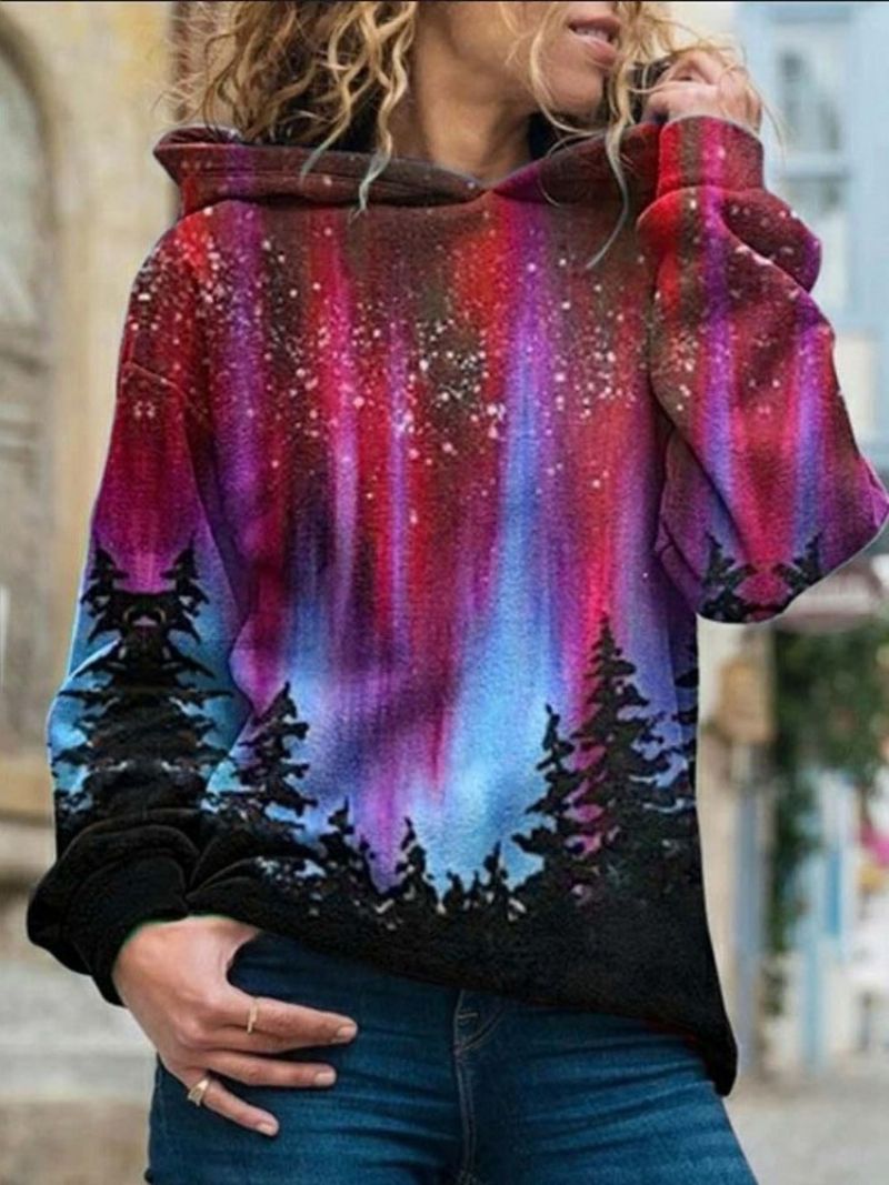 Galaxy Print Almindelig Fleece Standard Hættetrøje Til Kvinder