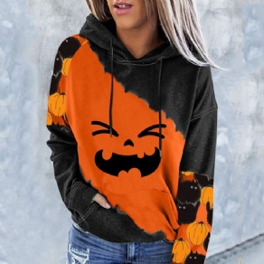 Halloween Farveblok Print Raglan Ærmet Vinter Langærmet Hættetrøje