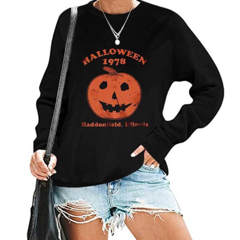 Halloween Print Kraniet Raglan Ærmer Rund Hals Langærmet Hættetrøje