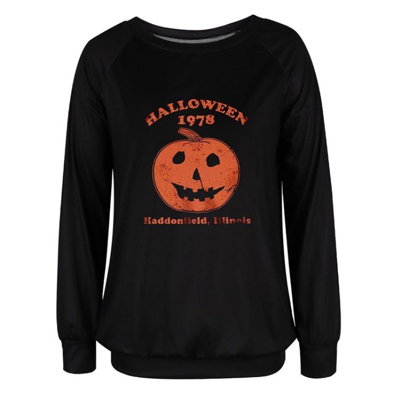 Halloween Print Kraniet Raglan Ærmer Rund Hals Langærmet Hættetrøje