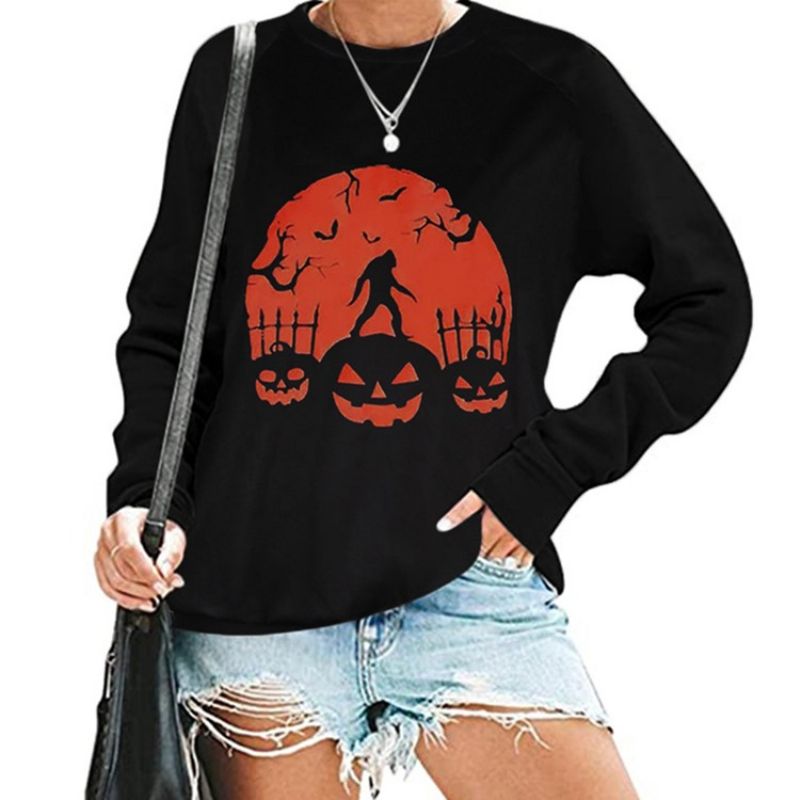 Halloween Print Kraniet Raglan Ærmer Rund Hals Langærmet Hættetrøje