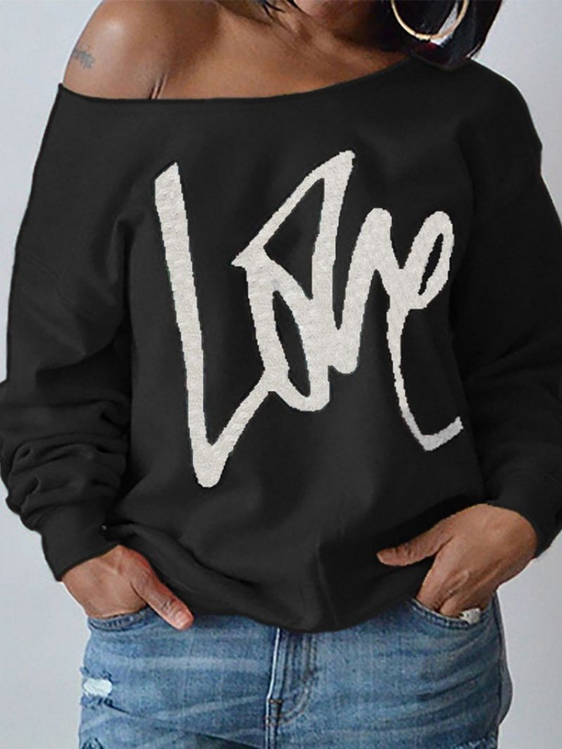 Print Regular Letter Langærmet Slim Hoodie Til Kvinder