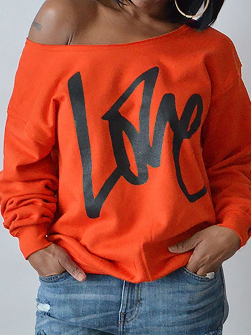 Print Regular Letter Langærmet Slim Hoodie Til Kvinder