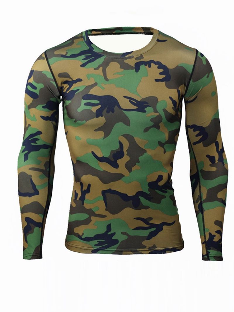 Herre Camouflage Åndbar Patchwork Langærmede Sport Toppe