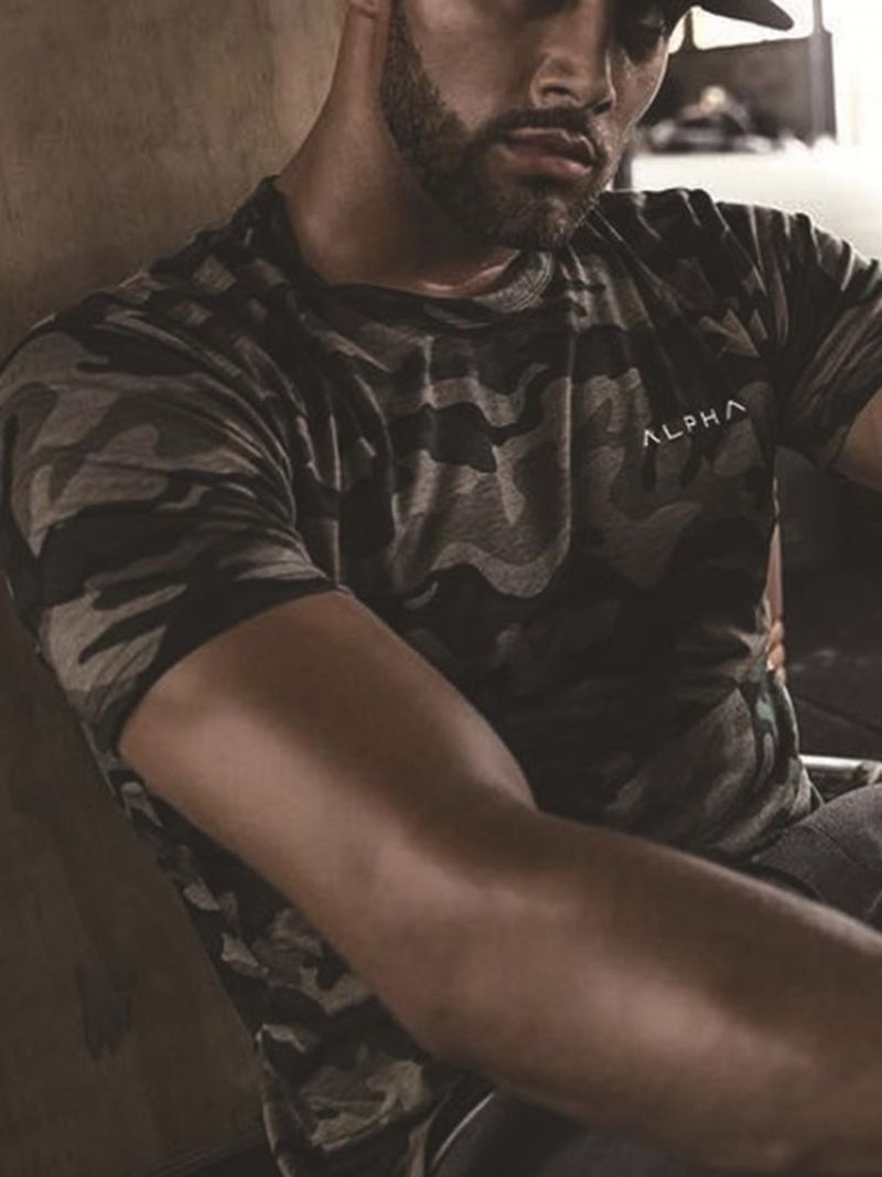 Herre Camouflage Print Pullover Gym Sports T-Shirt