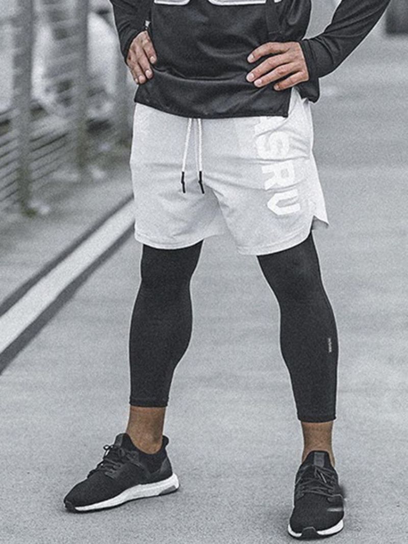 Mænds Falske Todelte Brevlomme Gym Sports Shorts Bukser