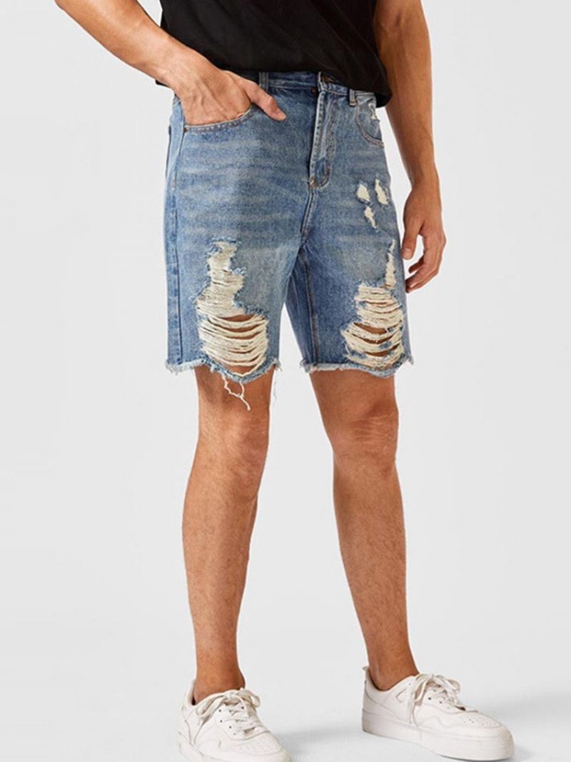 Lige Knap Europæiske Lynlås-Denimshorts Til Mænd