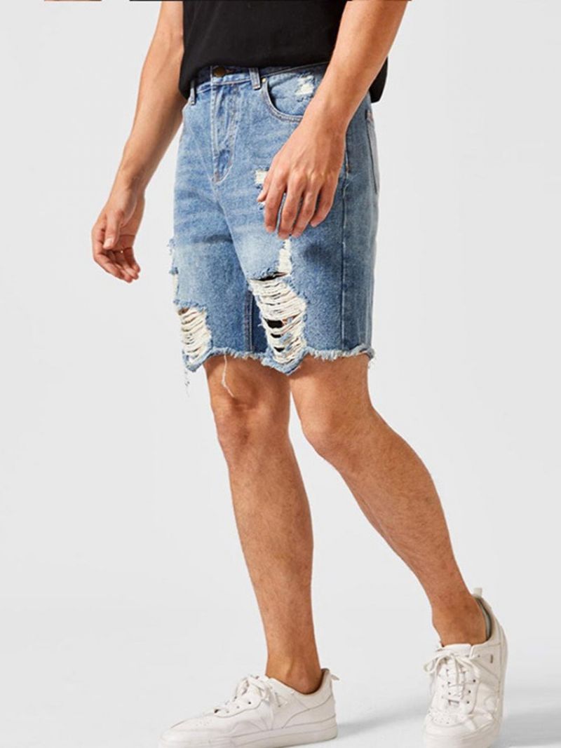 Lige Knap Europæiske Lynlås-Denimshorts Til Mænd