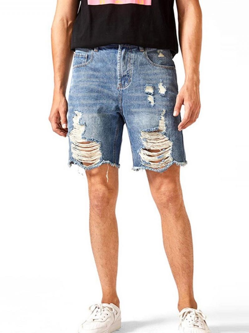 Lige Knap Europæiske Lynlås-Denimshorts Til Mænd