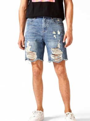 Lige Knap Europæiske Lynlås-Denimshorts Til Mænd