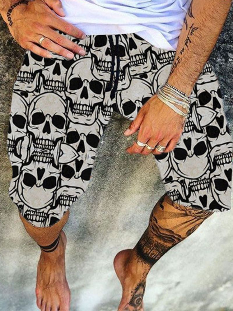 Skull Print Casual Lace-Up Mænds Casual Bukser