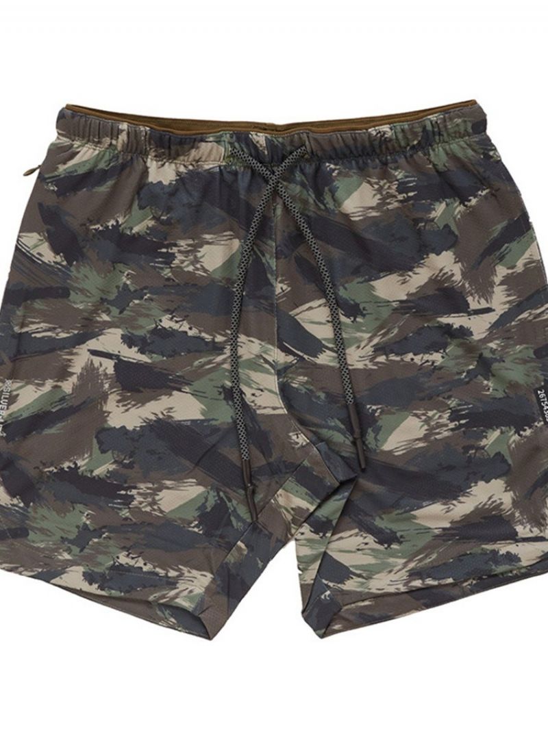 Slanke Camouflageprint Afslappede Mænds Shorts Med Mellemtalje