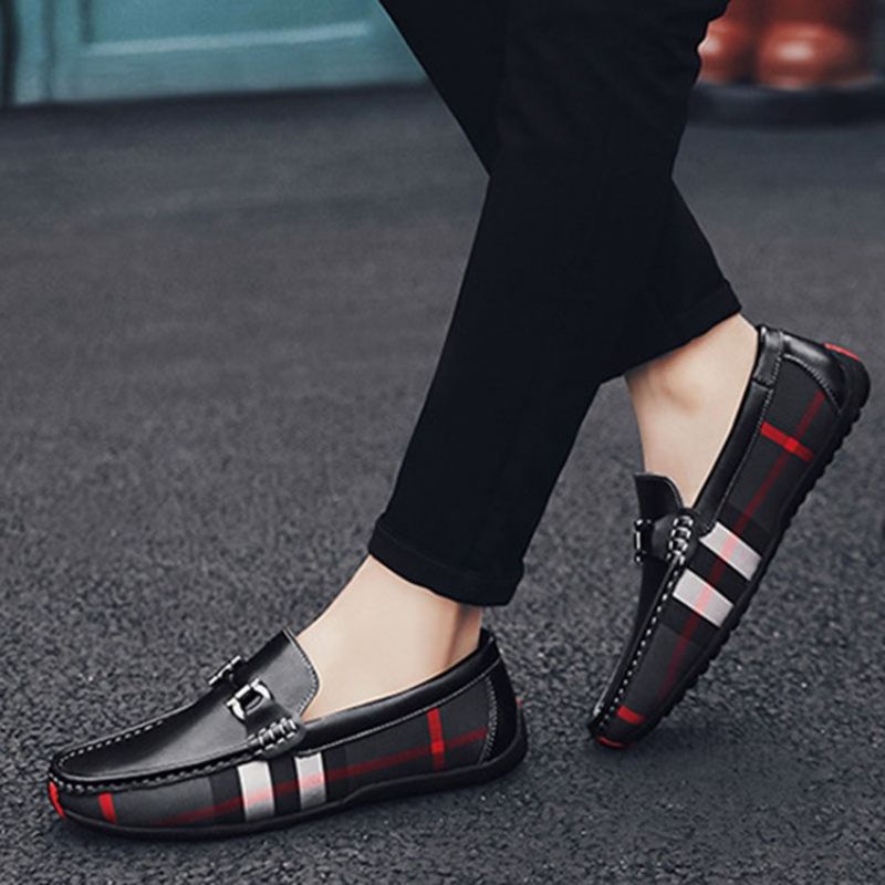 Plaid Slip-On Rund Tå Herresko