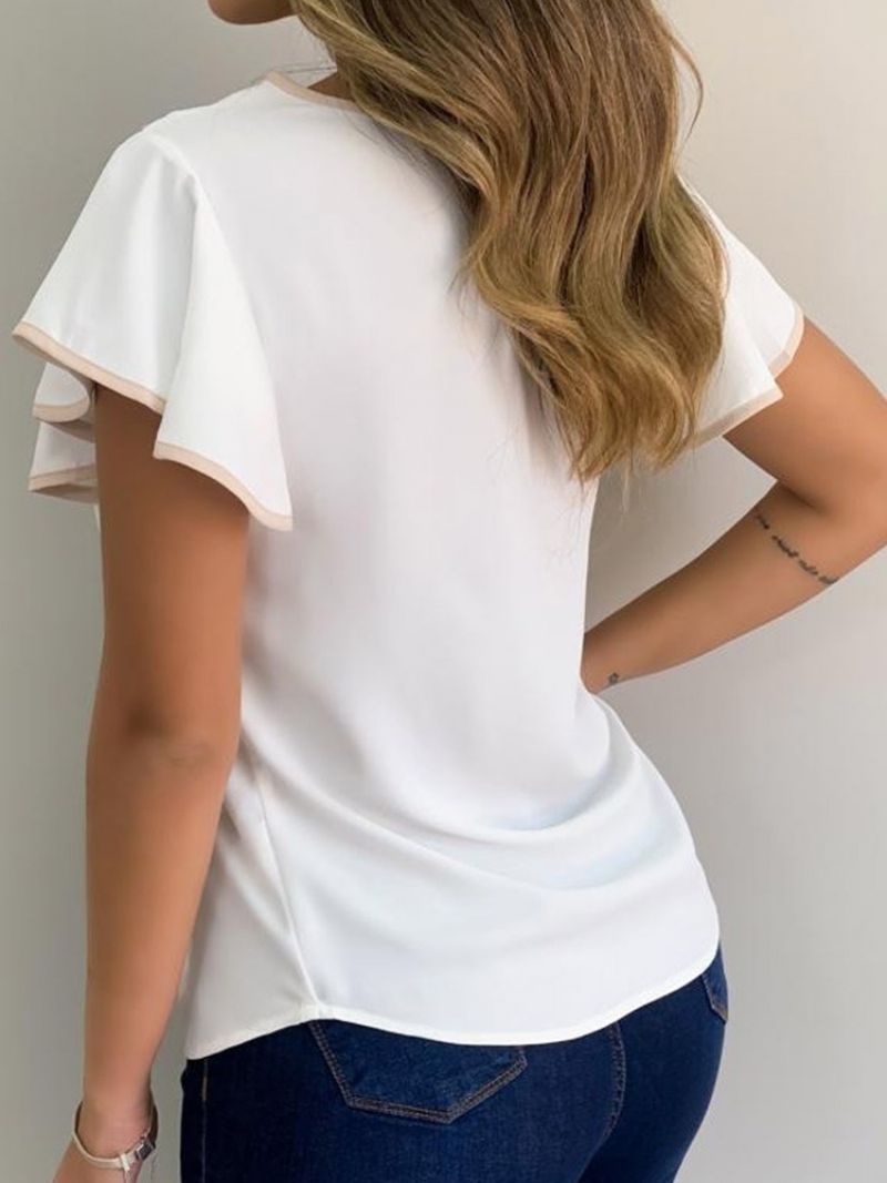 Farveblok Rund Hals Kortærmet Slim Mode T-Shirt