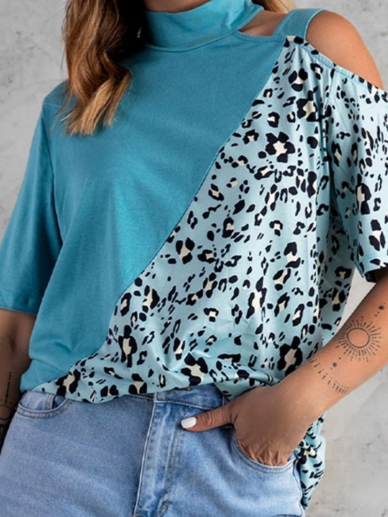 Leopard Halværmet Mellemlang Løs Sommer T-Shirt