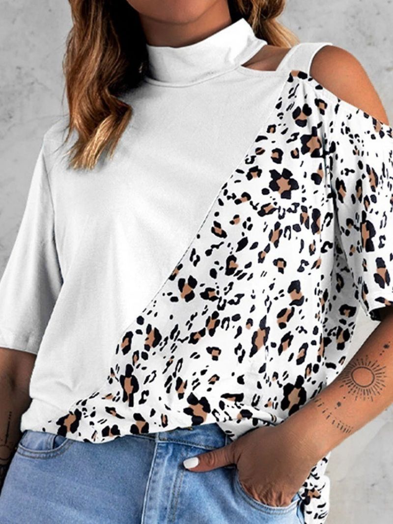 Leopard Halværmet Mellemlang Løs Sommer T-Shirt