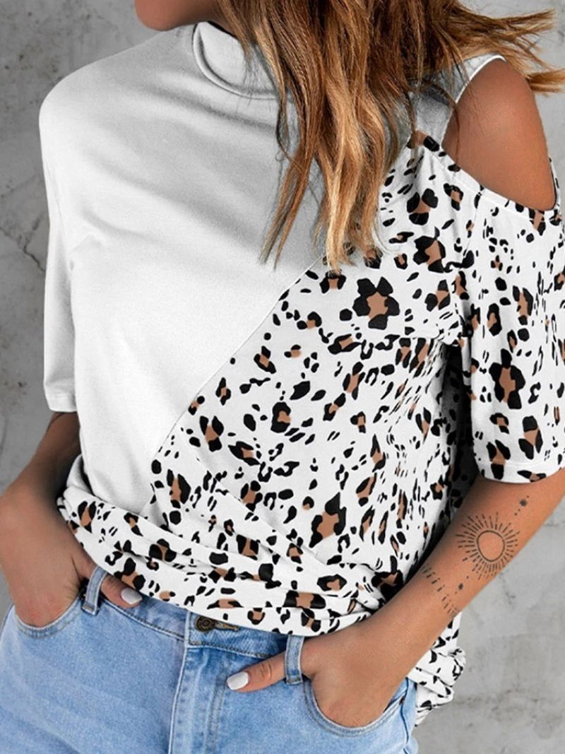 Leopard Halværmet Mellemlang Løs Sommer T-Shirt