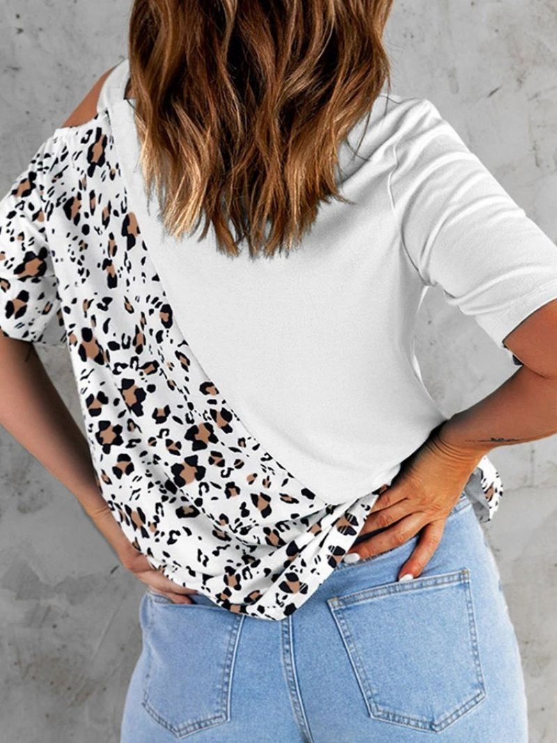 Leopard Halværmet Mellemlang Løs Sommer T-Shirt