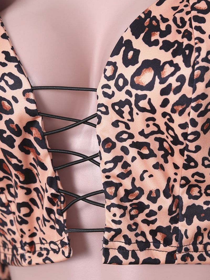 Leopard V-Hals Kort Vestlig Slim T-Shirt Til Kvinder