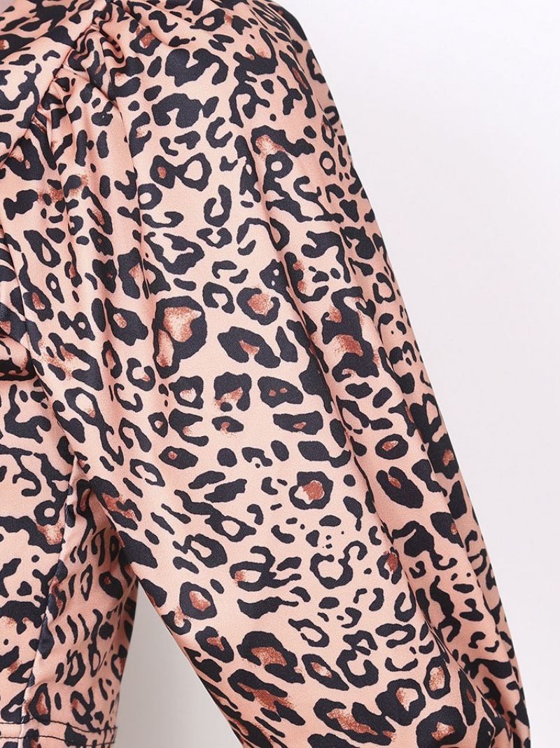 Leopard V-Hals Kort Vestlig Slim T-Shirt Til Kvinder