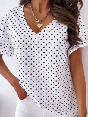 Polka Dots Standard Kortærmet Mode Løs T-Shirt Til Kvinder