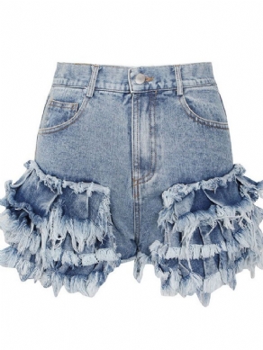 Tassel Slim Zipper Slim Denimshorts Til Kvinder