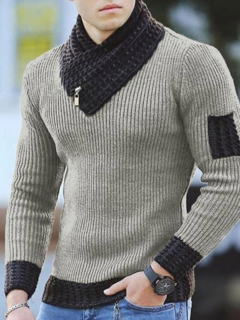 Color Block Patchwork Standard Mode Slim Sweater