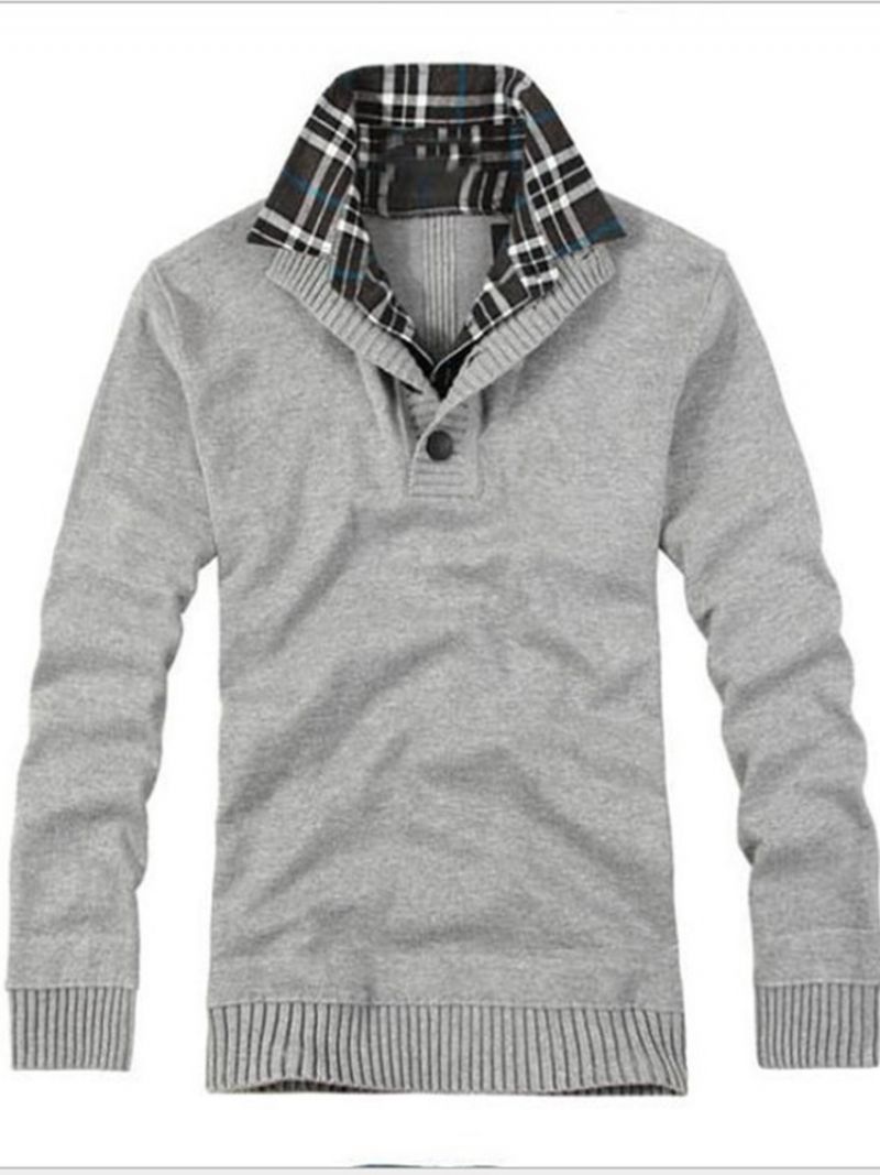 Dobbelt-Lags Standard Plaid Efterår Slim Sweater