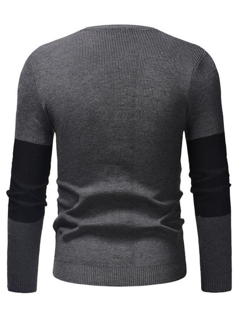 Farveblok Patchwork Rund Hals Afslappet Mænds Slim Sweater