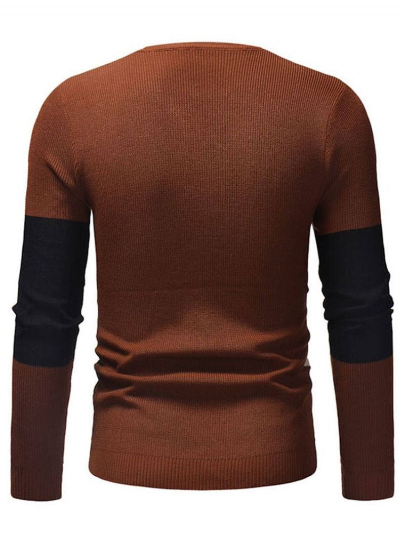 Farveblok Patchwork Rund Hals Afslappet Mænds Slim Sweater