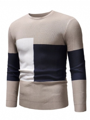 Farveblok Patchwork Rund Hals Afslappet Mænds Slim Sweater