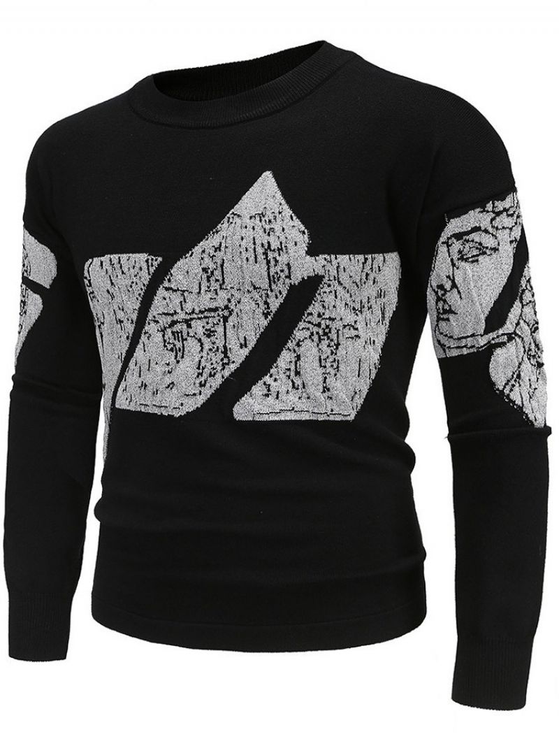 Farveblok Rundhalset Print Casual Fall Sweater