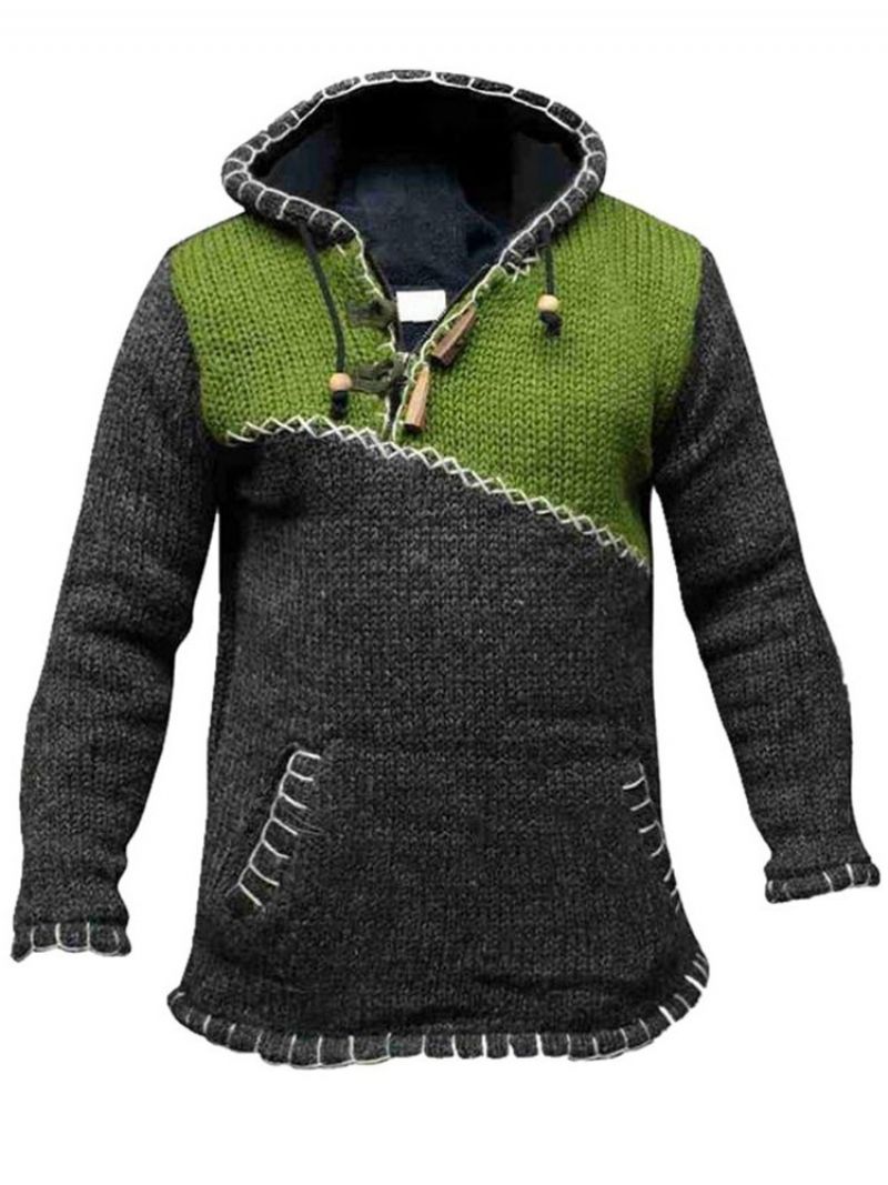 Hætte Patchwork Color Block Lige Afslappet Sweater