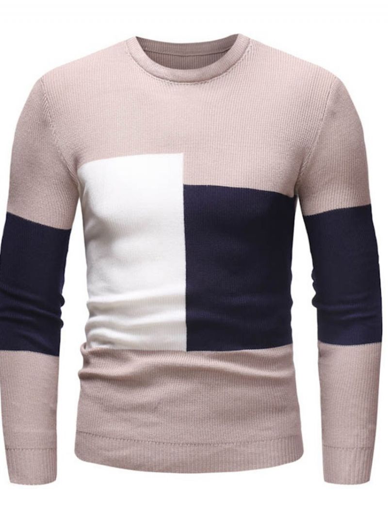 Rund Hals Patchwork Farveblok Afslappet Slim Sweater