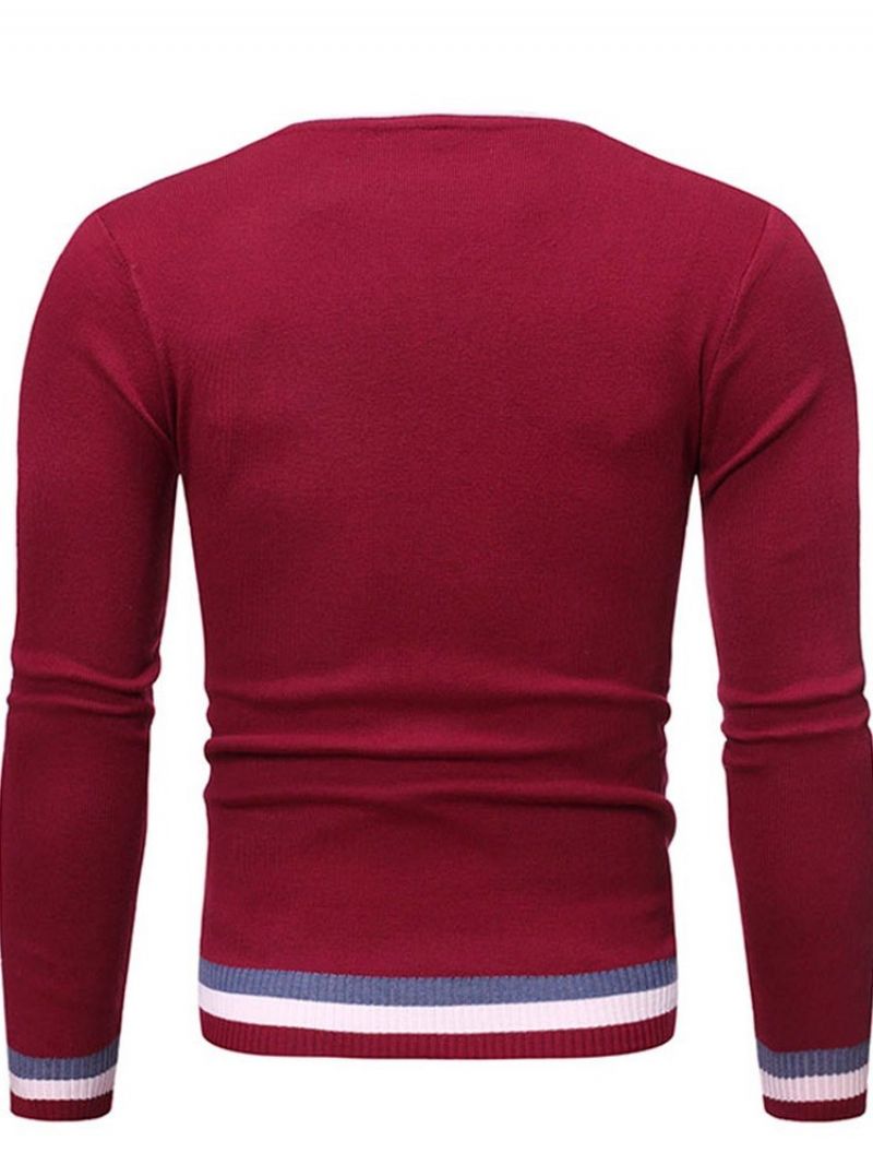 Rund Hals Standard Farve Blok Vinter Slim Sweater