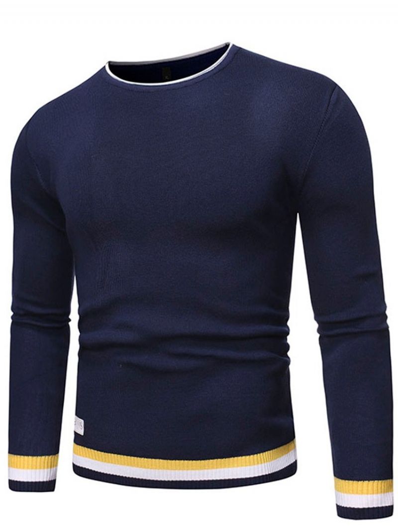 Rund Hals Standard Farve Blok Vinter Slim Sweater